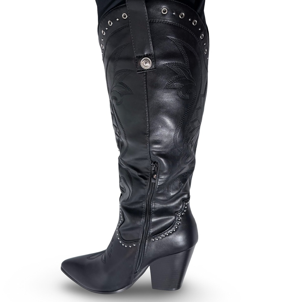 Fashion Womens Black Embroidered Studded Cowboy Western Boots Size 41 US 9 NEW - Picture 12 of 16